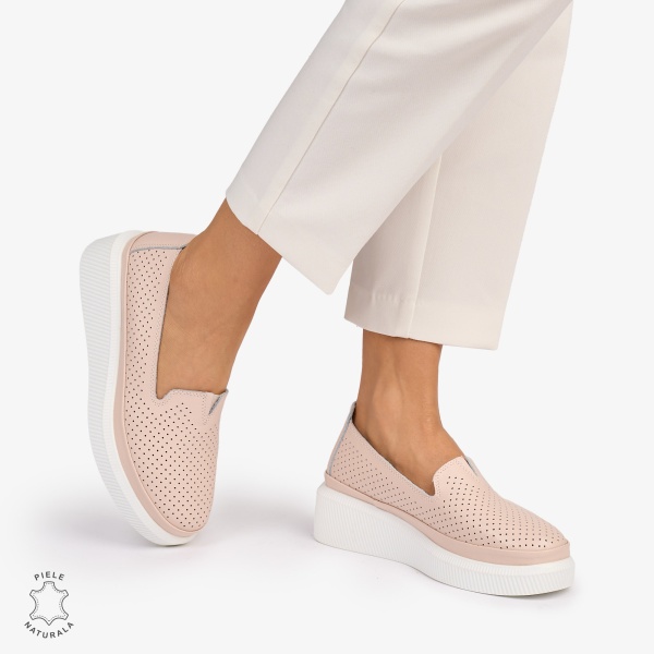 Balerini dama din Piele Naturala cu fundita CRL1074 CULOARE: Roz - Img 2
