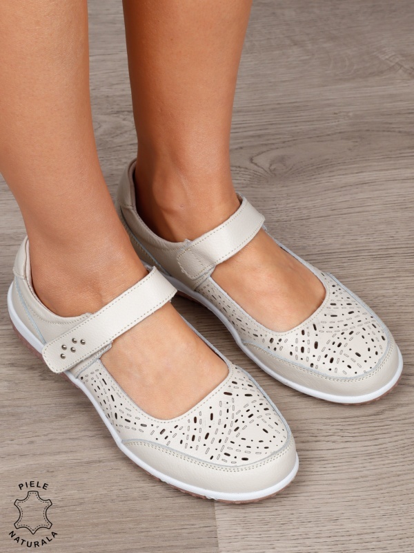 Balerini dama din Piele Naturala cu inchidere velcro CRL1548 BEJ - Img 2