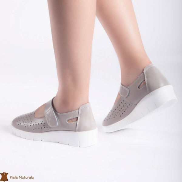 Balerini dama din Piele Naturala cu Platforma CRL0179 GRI - Img 2