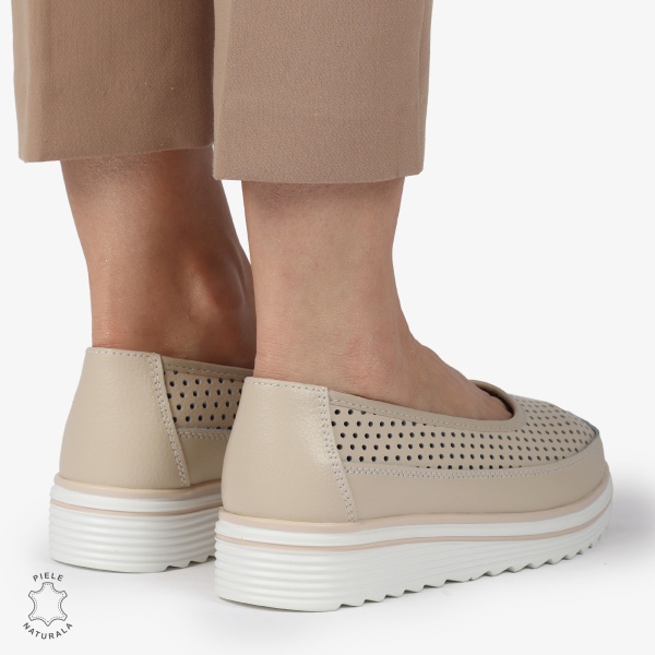 Balerini dama din Piele Naturala cu talpa groasa CRL0172 BEJ - Img 4