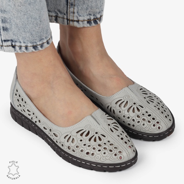 BALERINI dama din Piele naturala PERFORATA SLIP-ON CRL1363 GRI - Img 3