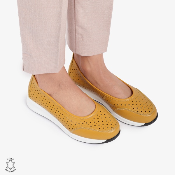 Balerini dama din Piele Naturala Slip-On CRL0721 GALBEN - Img 3