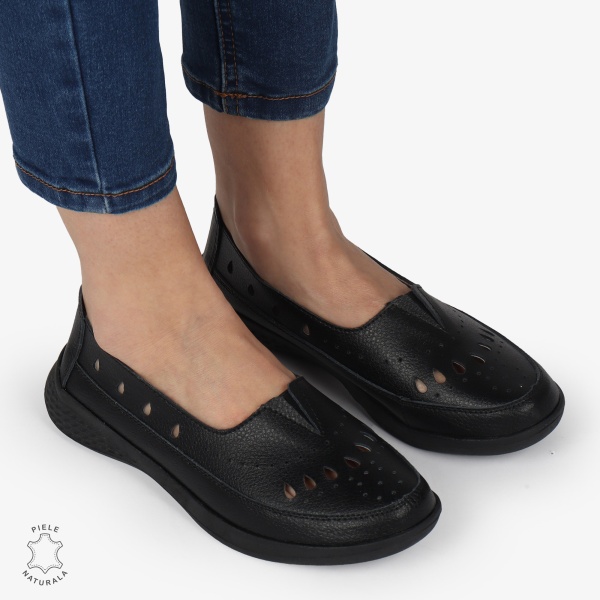 Balerini Dama Piele Naturala Slip-on CRL0074 NEGRU - Img 2