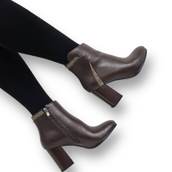 Botine DAMA din PIELE Ecologica cu FERMOAR si Catarama CRL0931 CULOARE: Cafeniu - Img 5