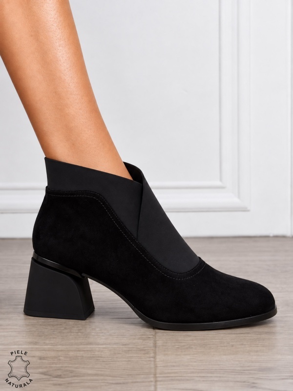 Botine DAMA din PIELE NATURALA INTOASRA CU TOC GROS MIC CRL1853 NEGRU - Img 2