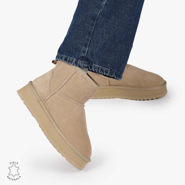 CIZME TIP UG DAMA din PIELE NATURALA INTOARSA CRL0893 CULOARE: BEJ - Img 4