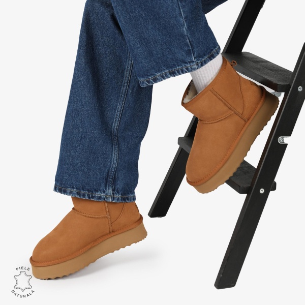 CIZME TIP UG DAMA din PIELE NATURALA INTOARSA CRL0893 CULOARE:CAMEL - Img 5