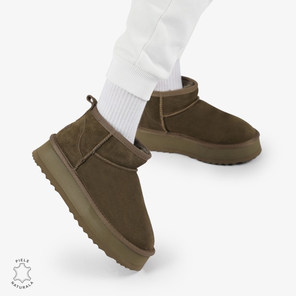 CIZME TIP UG DAMA SCURTE din PIELE NATURALA INTOARSA CRL1267 CULOARE: VERDE INCHIS - Img 2