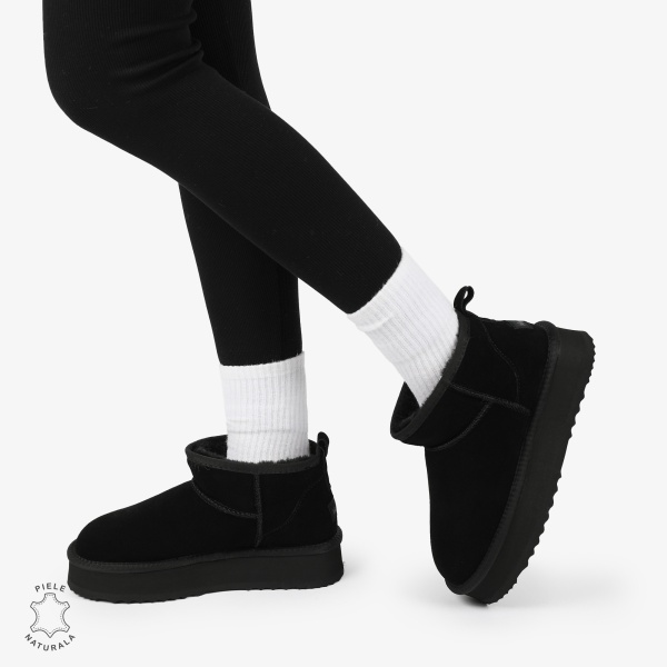 CIZME TIP UG DAMA SCURTE din PIELE NATURALA INTOARSA CRL1267 CULOARE: NEGRU - Img 4