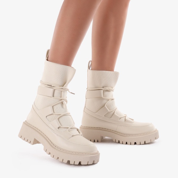 Ghete dama din piele ecologica si textil CRL0684 Bej - Img 3