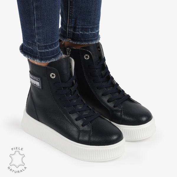 Ghete dama din Piele Naturala CRL0649 NEGRU CU ALB - Img 2