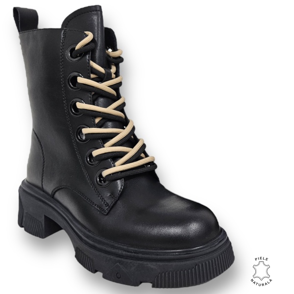 GHETE DAMA din PIELE NATURALA cu siret Dublu CRL0897 CULOARE:Negru - Img 2