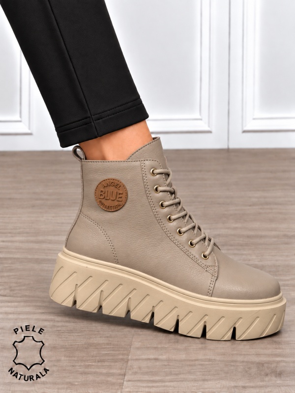 Ghete damă din piele naturală cu talpă înaltă CRL1871 KHAKI - Img 2