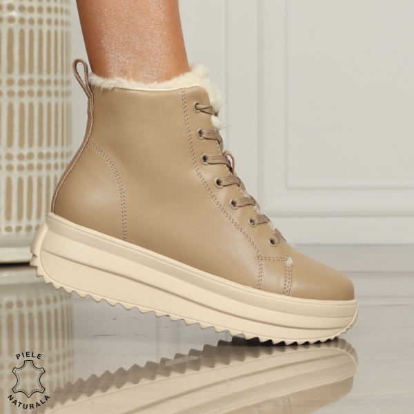 Ghete Dama IMBLANITE DIN Piele Naturala CRL1298 KHAKI - Img 2