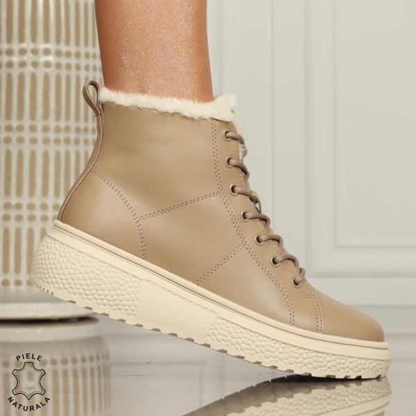 Ghete Dama IMBLANITE piele naturală cu talpă groasă CRL1448 KHAKI - Img 3