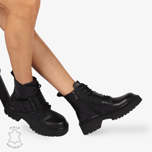 GHETE DAMA PIELE NATURALA cu Varf rotund si Detaliu Lateral CRL1247 NEGRU - Img 4
