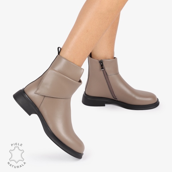 GHETE PIELE NATURALA Maro cu Varf rotund si Detaliu Lateral CRL1238 - Img 2