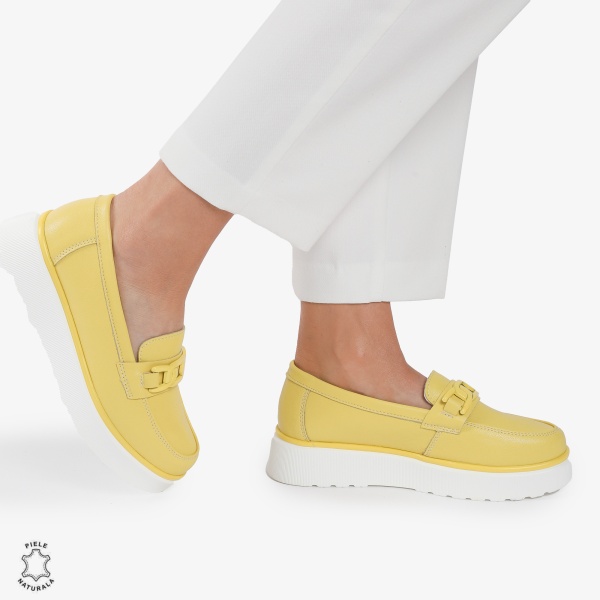 Mocasini dama din piele naturala CRL0787 GALBEN - Img 4