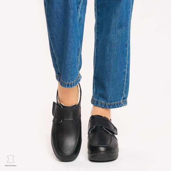 Mocasini dama din piele naturala cu talpa groasa CRL0004 NEGRU - Img 2