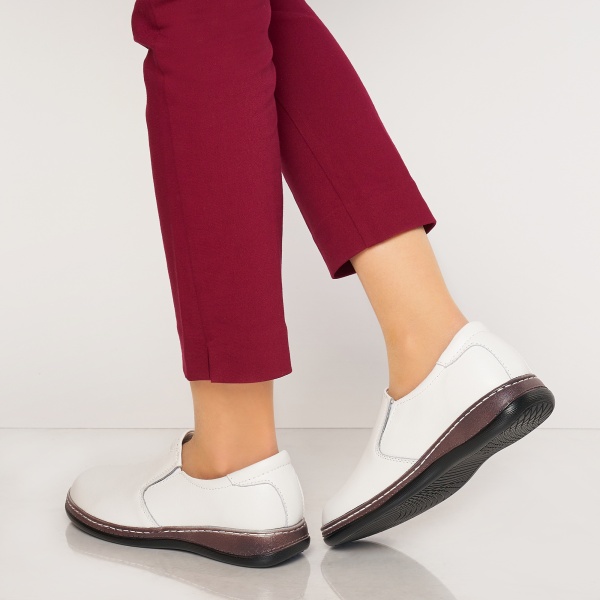 Mocasini dama din piele naturala cu talpa plata CRL0014 ALB - Img 4