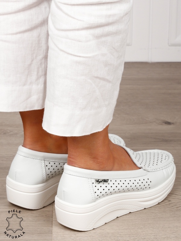 MOCASINI damă din piele naturală intoarsa CRL1579 ALB - Img 3