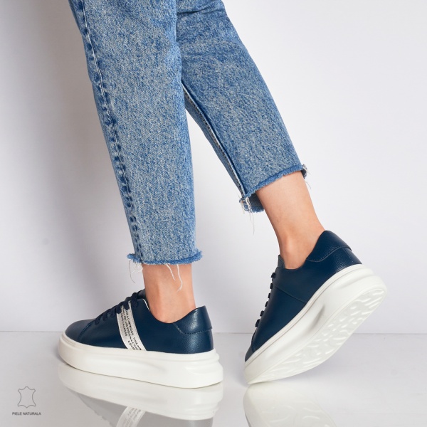 Pantofi Casual dama din Piele naturala CRL0047 Bleumarin - Img 3