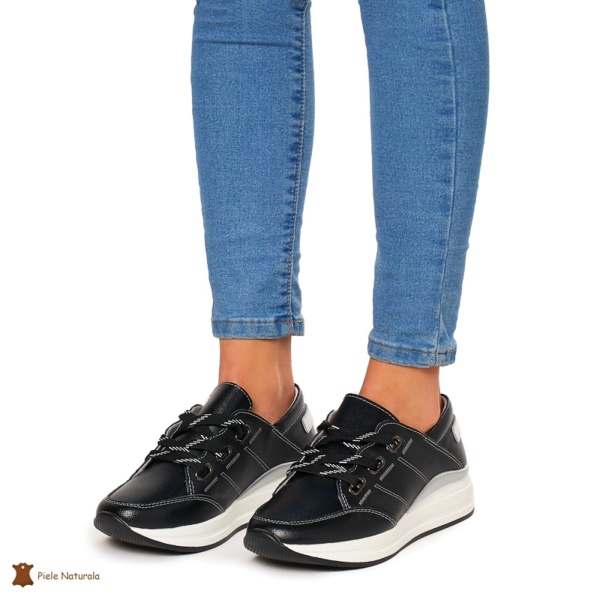 Pantofi Casual dama din Piele naturala CRL0049 Negri - Img 2