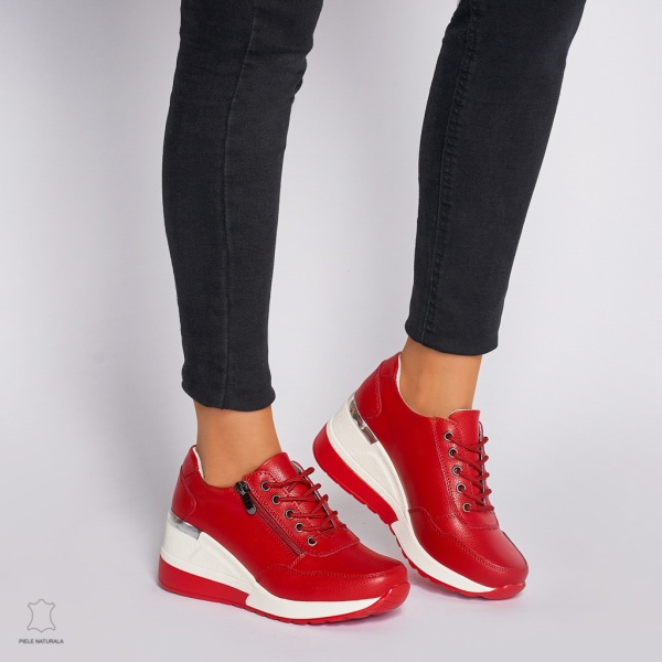 Pantofi Casual dama din Piele Naturala CRL0068 ROSU - Img 3