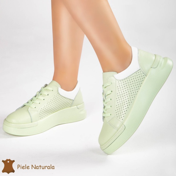 Pantofi Casual Dama din Piele naturală CRL0117 VERDE - Img 2