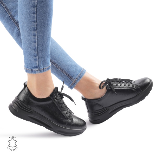 Pantofi Casual dama din Piele Naturala CRL0846 NEGRU - Img 2