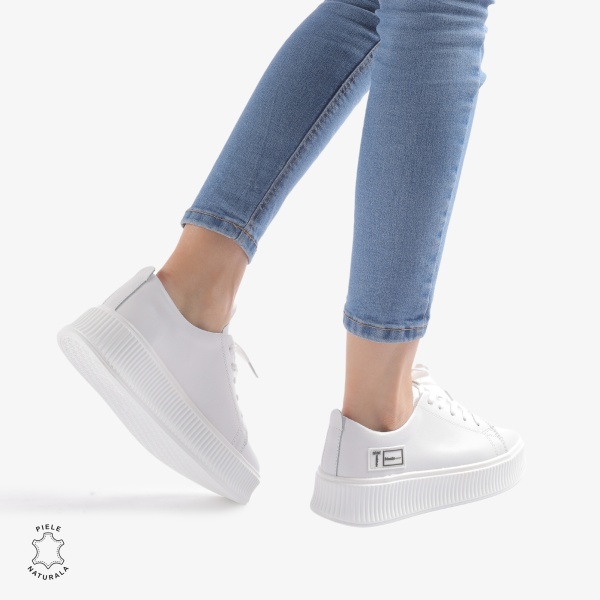 Pantofi Casual dama din Piele Naturala CRL0850 ALB - Img 2