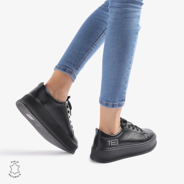 Pantofi Casual dama din Piele Naturala CRL0850 NEGRU - Img 3