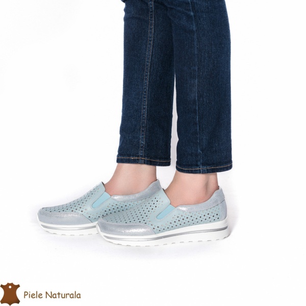 Pantofi Casual dama din Piele naturala CRL0860 ALBASTRU - Img 2