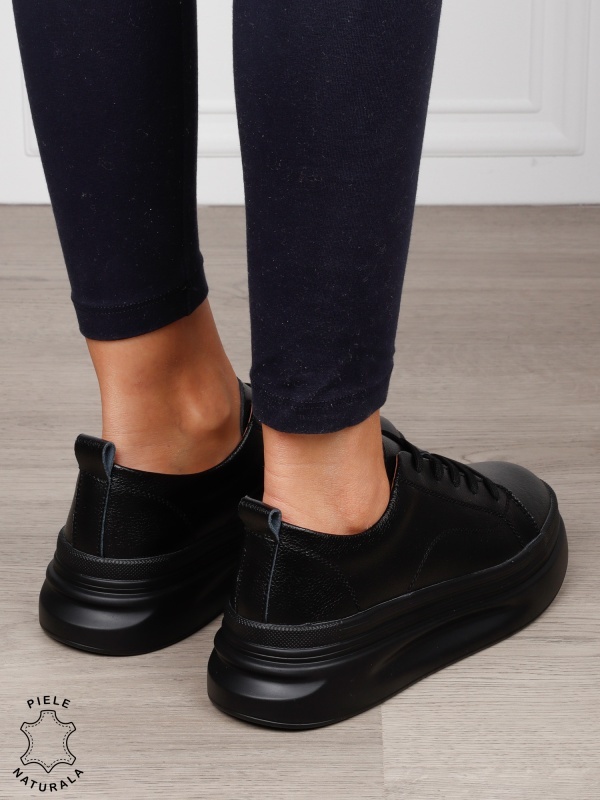 Pantofi Casual dama din Piele Naturala CRL1055 CULOARE: NEGRU - Img 3