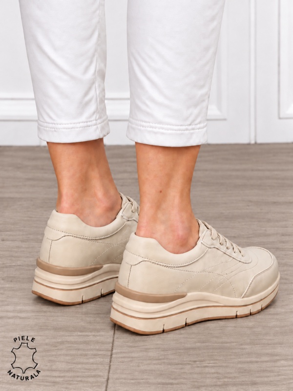 Pantofi casual damă din piele naturală cu design modernl CRL1897 BEJ - Img 3