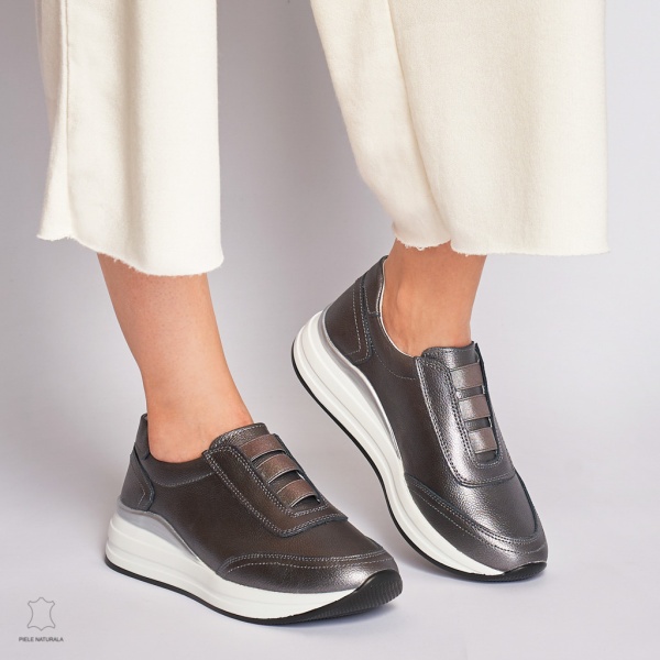 Pantofi Casual dama din Piele naturala CU INCHIDERE ELASTIC CRL1233 PEWTER - Img 2