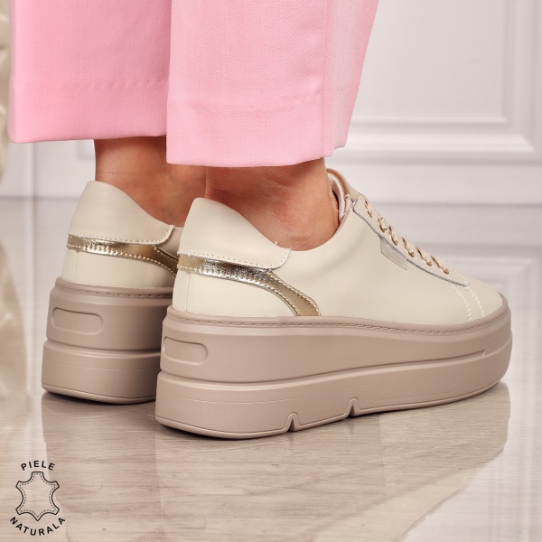 Pantofi CASUAL damă din piele naturală CU SIRET CRL1453 BEJ - Img 3