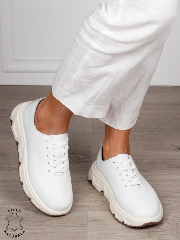 Pantofi Casual dama din Piele Naturala cu talpa speciala CRL1557 ALB - Img 2
