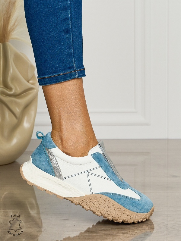 Pantofi CASUAL dama din piele naturala de tip Slip-on CRL1458 ALB - Img 2