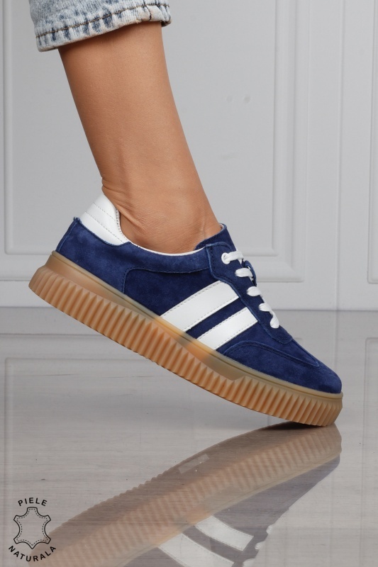 Pantofi Casual DAMA din Piele Naturala intoarsa, Model Retro CRL1531ROYALBLUE - Img 3