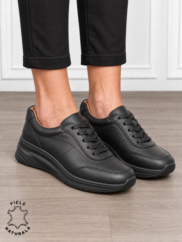 Pantofi casual damă din piele naturală pentru confort zilnic CRL1899 NEGRU - Img 2