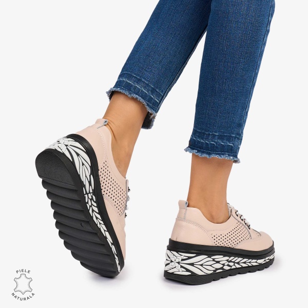 Pantofi Casual dama din Piele Naturala perforata talpa speciala cu model CRL1073 CULOARE: NEGRU - Img 4