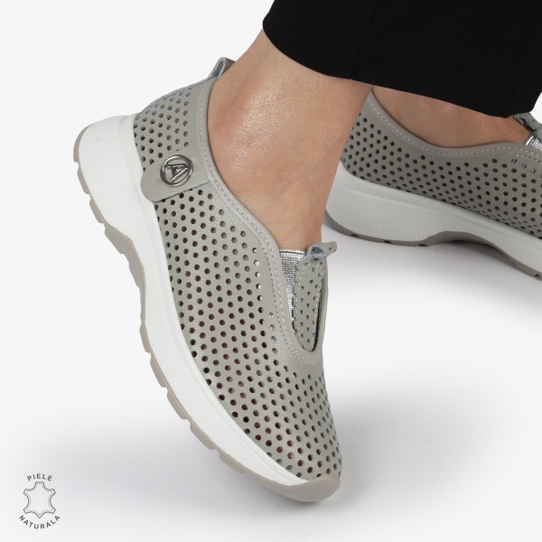 PANTOFI CASUAL dama din Piele naturala Perforata TIP SLIP-ON CRL1415 GRI - Img 3