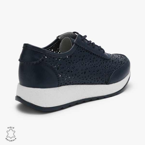 Pantofi casual dama din Piele Naturala Perforati cu model CRL0714 BLEUMARIN - Img 3