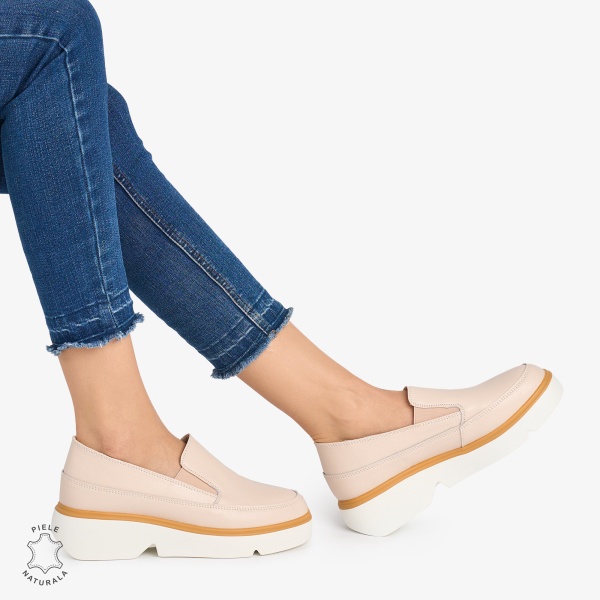 Pantofi Casual DAMA din PIELE Naturala SLIP-ON CRL0946 CULOARE: ROZ - Img 2