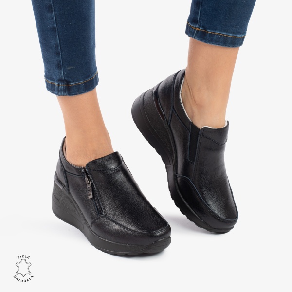 Pantofi Casual Dama Piele Naturala CRL0072 NEGRU TOTAL - Img 2