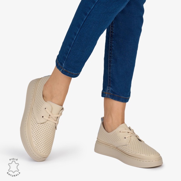 PANTOFI CASUAL Dama Piele Naturala CRL1052 Culoare: BEJ - Img 2