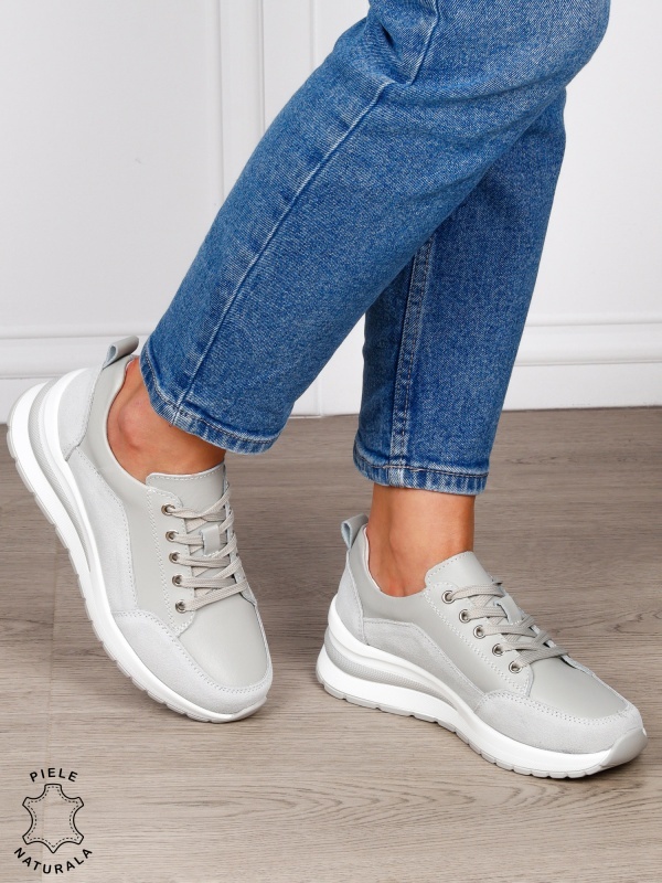 PANTOFI CASUAL Dama Piele Naturala cu siret CRL1593 GRI - Img 3