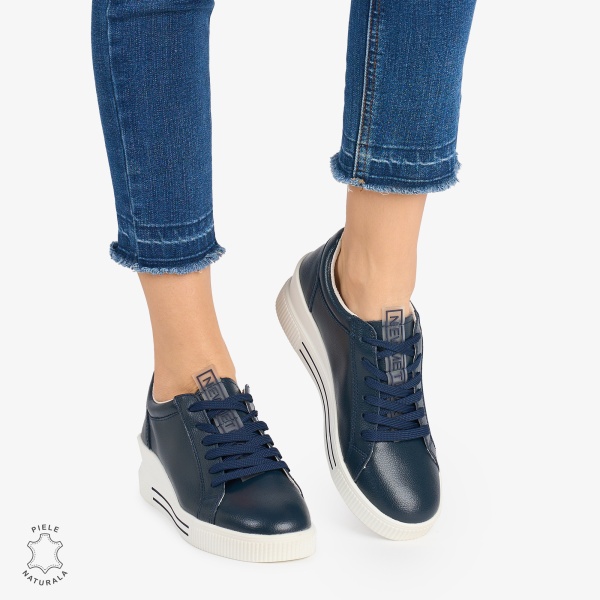 Pantofi casual dama piele naturala cu talpa inalta CRL0871 BLEUMARIN - Img 2