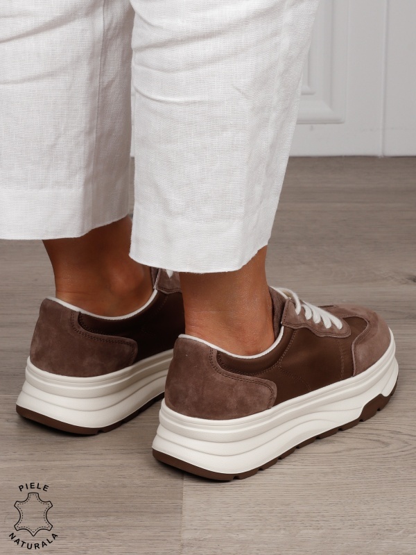 Pantofi Casual damă piele naturala intoarsa cu textil CRL1578 KHAKI - Img 3